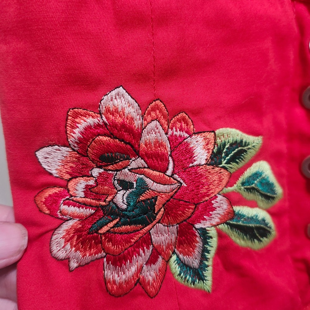 Zara Red Corset Lace Up Floral Embroidered Short Sleeve Top Size M - Picture 5 of 8